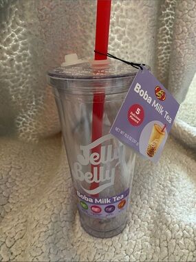 Jelly Belly Boba Milk Tea Tumbler with Red Straw